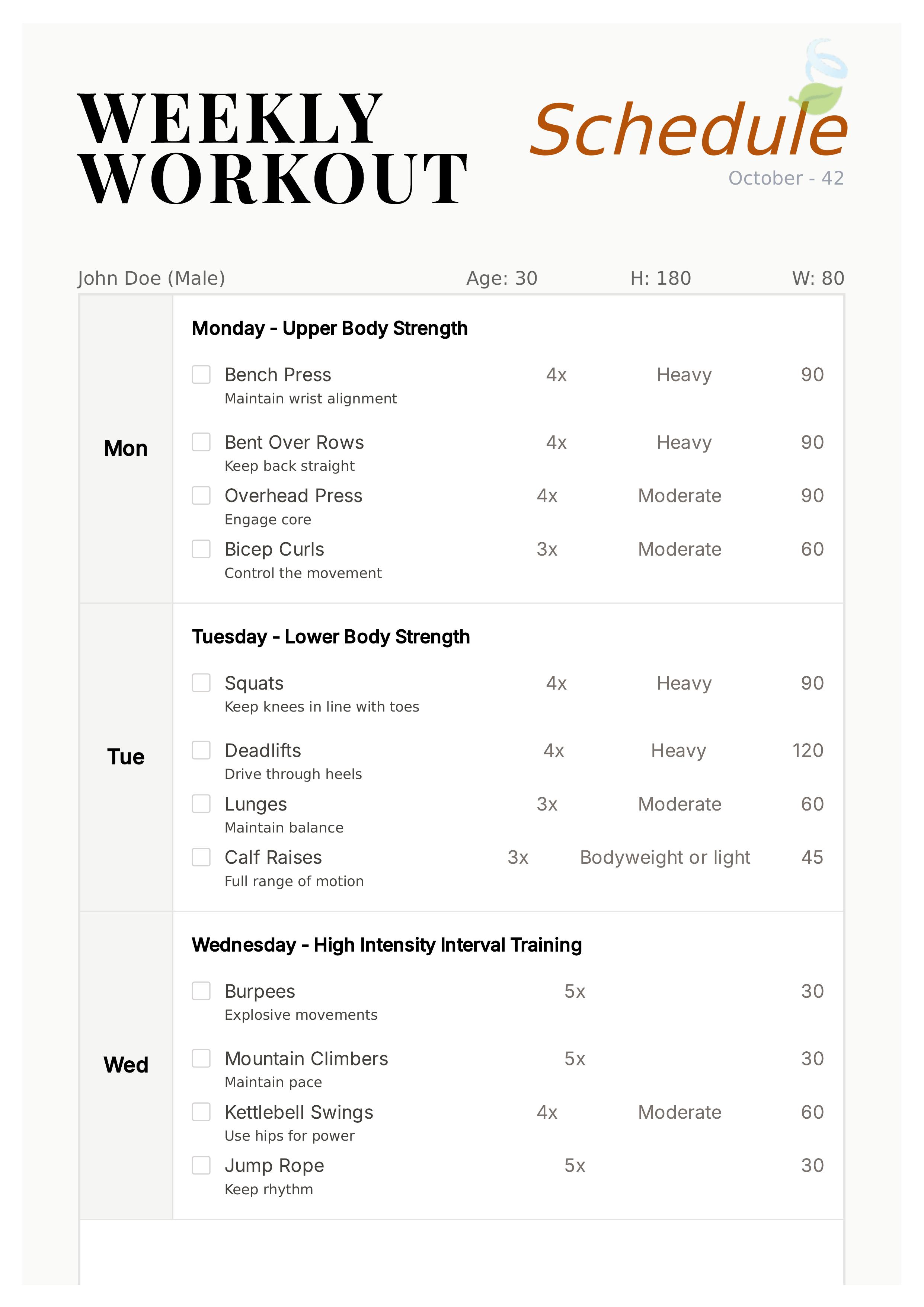 Workout Plan category of templates